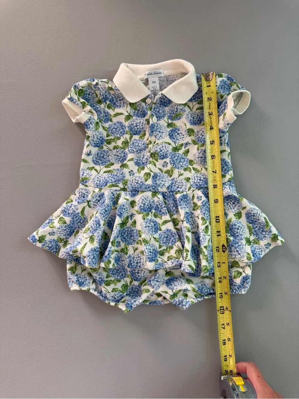 Ralph Lauren Baby Blue Hydrangea Polo Romper Dress 18M Garden Party Dress